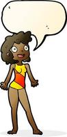 cartoon woman in swimming costume with speech bubble vector