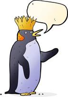 pingüino emperador de dibujos animados saludando con burbujas de discurso vector