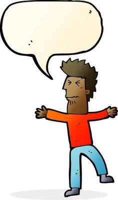 cartoon stressed man with speech bubble