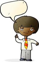 cartoon school boy answering question with speech bubble vector