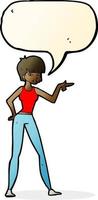 cartoon woman pointing with speech bubble vector