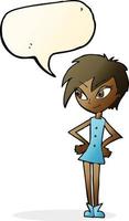 cartoon girl with hands on hips with speech bubble vector