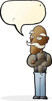 cartoon bored old man with speech bubble