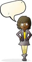 cartoon girl in jacket with speech bubble vector