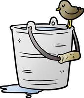 cartoon bird looking into bucket of water vector