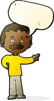 cartoon man with mustache pointing with speech bubble vector