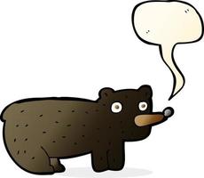 divertido, caricatura, oso negro, con, burbuja del discurso vector