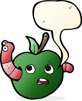 cartoon worm in apple with speech bubble vector