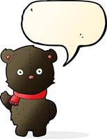 cartoon waving black bear cub with speech bubble vector