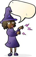 cartoon witch casting spell with speech bubble vector