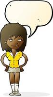 cartoon woman with hands on hips with speech bubble vector