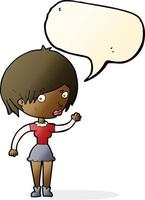 cartoon waving woman with speech bubble vector