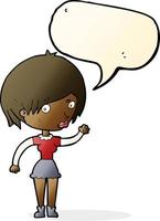 cartoon waving woman with speech bubble vector