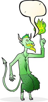 cartoon devil in shirt and tie with speech bubble