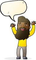 cartoon happy bearded man waving arms with speech bubble vector