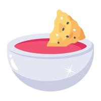 nachos con salsa, icono plano vector