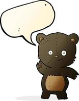 cartoon waving black bear with speech bubble vector