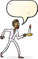 cartoon frightened man walking with candlestick with speech bubble vector