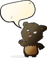 cartoon happy little teddy black bear with speech bubble vector