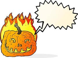 cartoon burning pumpkin with speech bubble vector