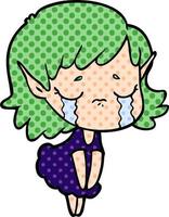 cartoon crying elf girl vector