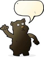 cartoon waving black bear with speech bubble vector