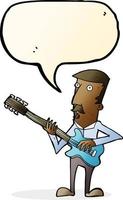 cartoon man playing electric guitar with speech bubble vector