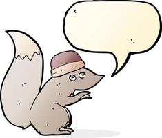 cartoon squirrel wearing hat with speech bubble vector