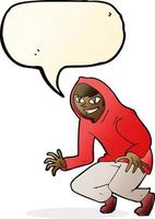 cartoon mischievous boy in hooded top with speech bubble vector