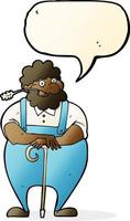 cartoon farmer leaning on walking stick with speech bubble vector