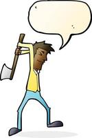 cartoon man swinging axe with speech bubble vector