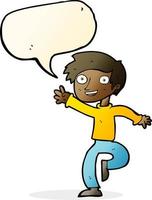 cartoon excited boy dancing with speech bubble vector