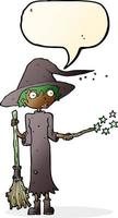 cartoon witch casting spell with speech bubble vector