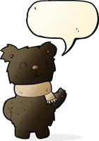 cartoon waving black bear with speech bubble vector