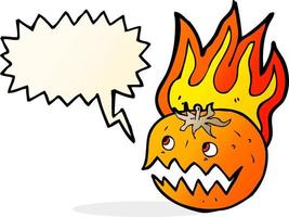 cartoon flaming pumpkin with speech bubble vector