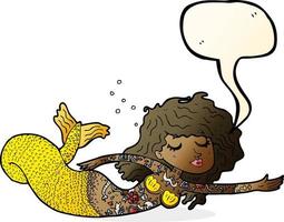 cartoon mermaid covered in tattoos with speech bubble vector