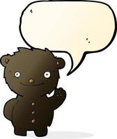 cartoon waving black bear with speech bubble vector