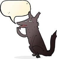 cartoon wolf licking paw with speech bubble vector