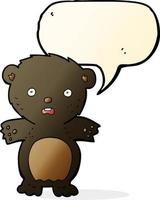 dibujos animados de oso negro asustado con burbujas de discurso vector