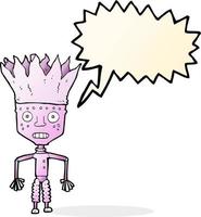 funny cartoon robot wearing crown with speech bubble vector