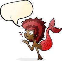 cartoon mermaid blowing a kiss with speech bubble vector