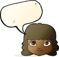 cartoon happy female face with speech bubble vector