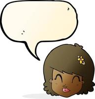 cartoon happy female face with speech bubble vector