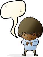 cartoon shy boy with speech bubble vector