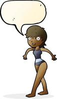cartoon happy woman in swimming costume with speech bubble vector