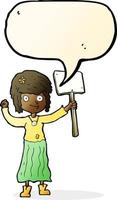 cartoon hippie girl with protest sign with speech bubble vector