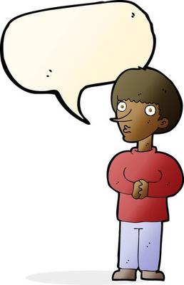 cartoon nervous man with speech bubble