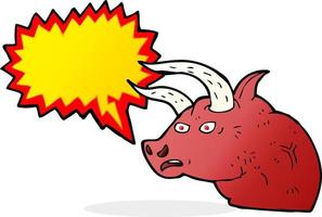 caricatura, enojado, toro, cabeza, con, burbuja del discurso vector