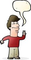 cartoon man giving peace sign with speech bubble vector