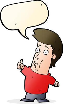 cartoon man giving thumbs up sign with speech bubble